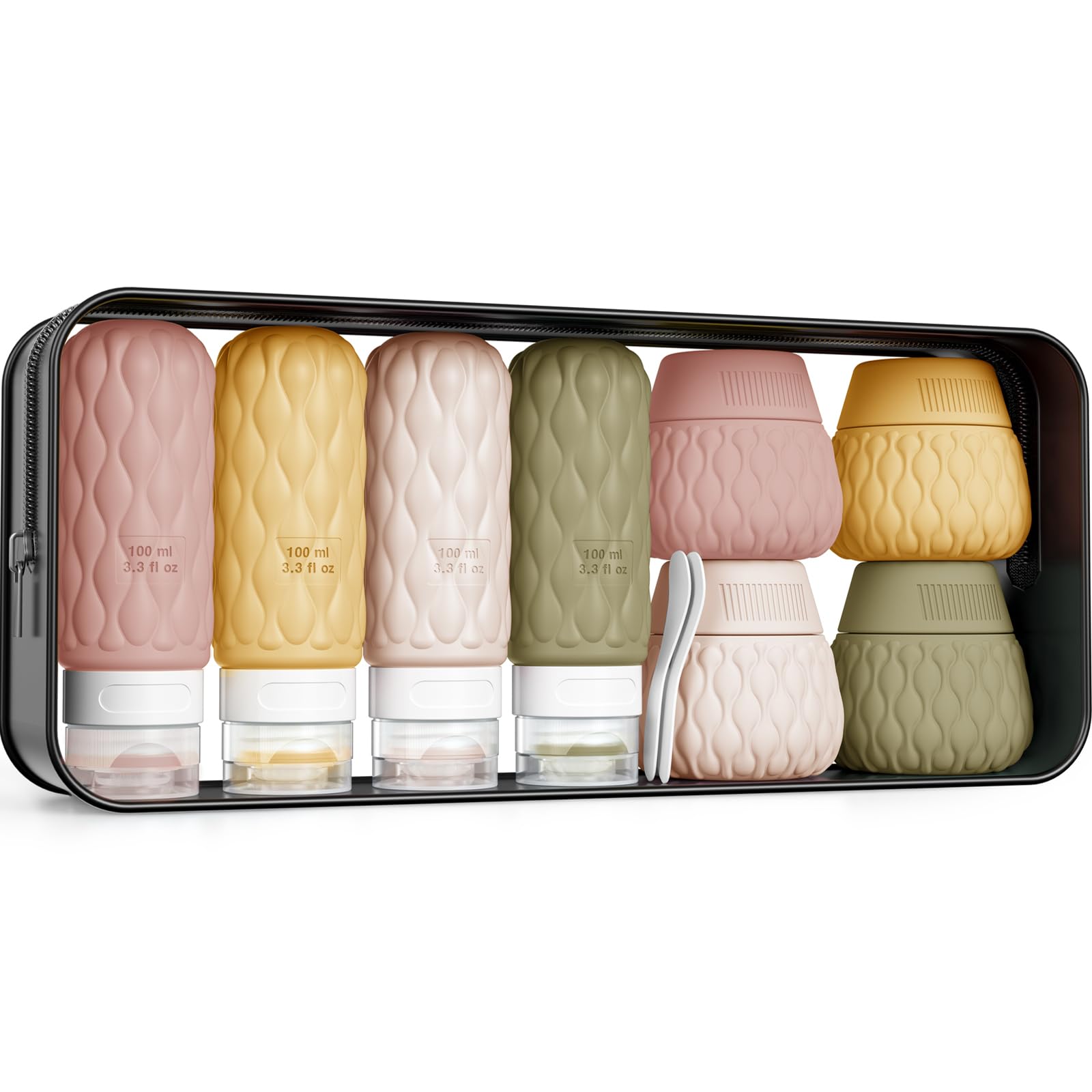 Travel Bottles for Toiletries Silicone Travel Size Containers 3.4oz 1.7oz | Travel Essentials TSA Approved Leakproof Refillable Squeeze Bottles with Labels/Clear Bag for Shampoo, Conditioner, Creams