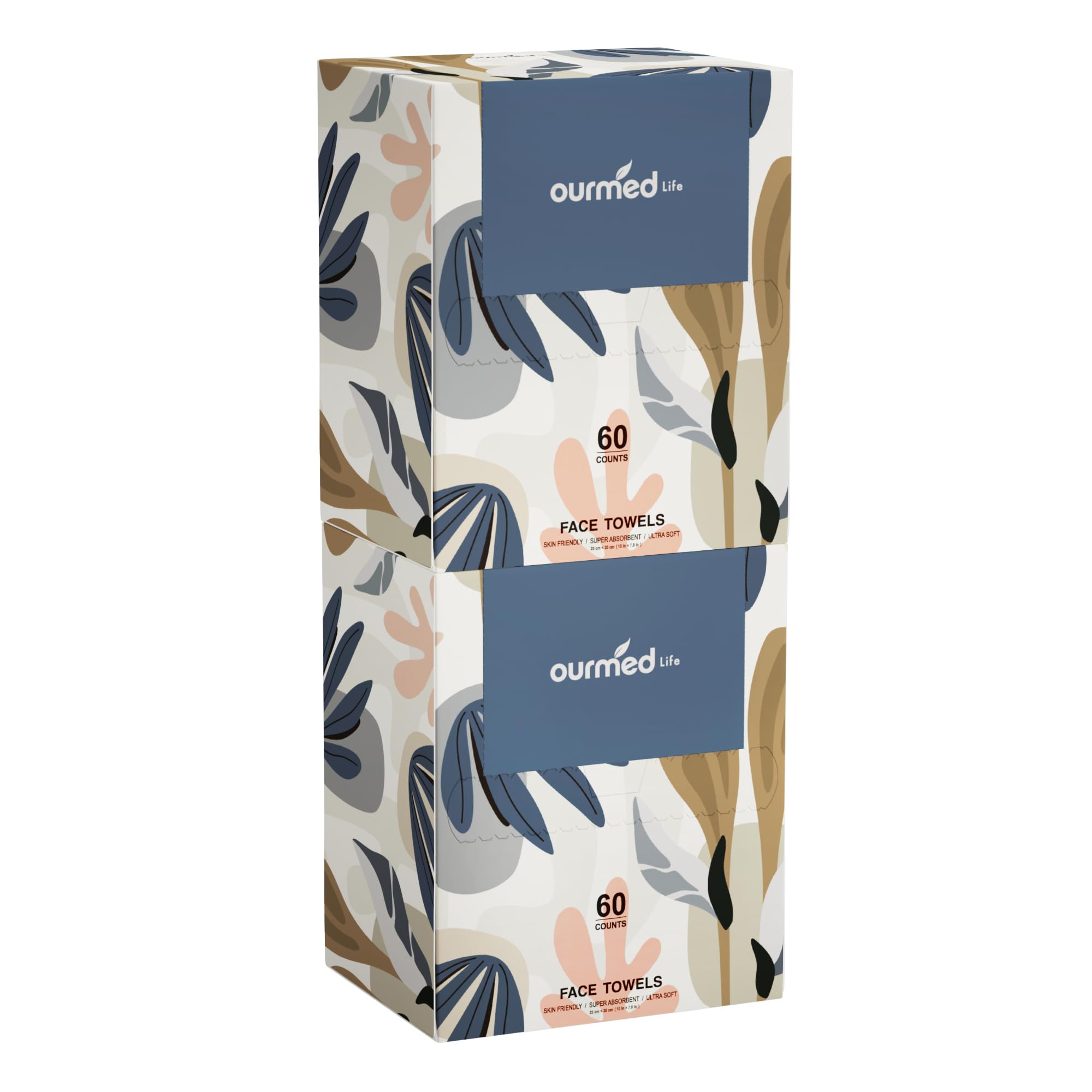Ourmed Life Disposable Face Towels XL, Ultra Soft & Absorbent, 50 Count | 10" x 12", Sensitive Skin Friendly, Skin Soothing, Redness Care, Biodegradable, Facial Towels for Makeup Removal & Cleansing