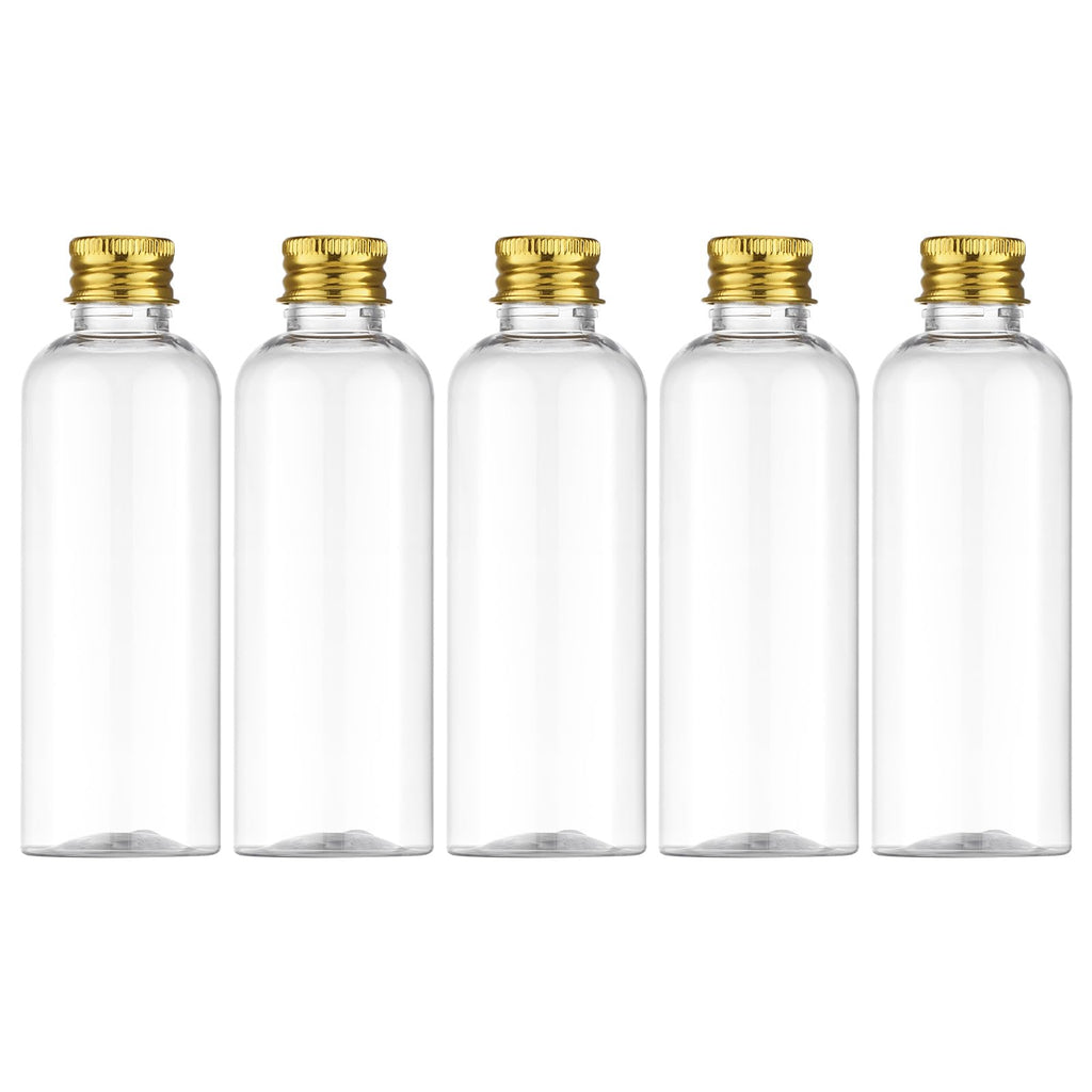 Tekson Travel Bottles for Toiletries, 3.4oz Mouthwash Container, Screw Top | 5 Pack, small size plastic bottles empty, for liquids & shampoo, with black twist cap, TSA, leak-proof, clear, 100ml