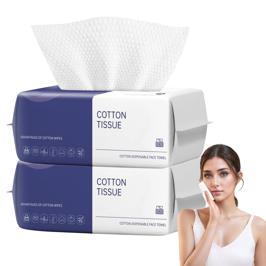 Disposable Face Towel, 100 Count Face Towels for Washing Soft Cotton Dry Wipes Facial Cloths Towelettes for Washing and Drying, Facial Tissue for Cleansing, Skincare and Makeup Remover