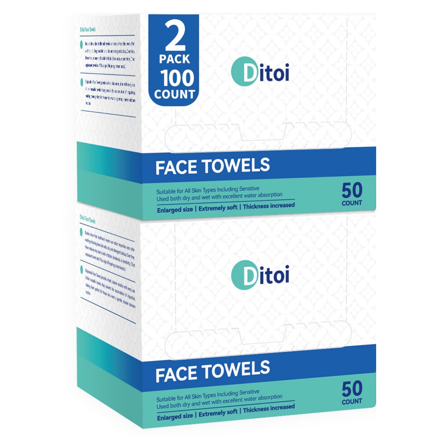 Ditoi Disposable Face Towels XXL, Soft Deep-Cleansing Face cloths,100 Count | Plant-Based Thick Facial Towels for Sensitive Skin,Disposable Washcloths for Skincare,Travel Essentials