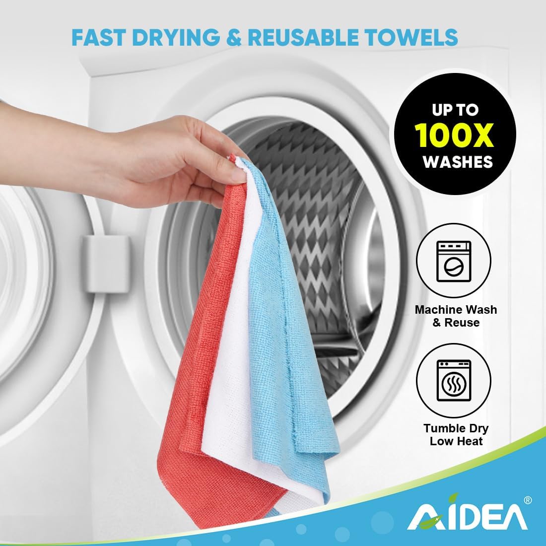 AIDEA Microfiber Cleaning Cloth Roll, Blue Shop Towels 55 Sheets 11×9" | Reusable Paper Towels, Microfiber Towels for Cars, Microfiber Rags for Automotive,Workshop, House, Kitchen, Cleaning Supplies