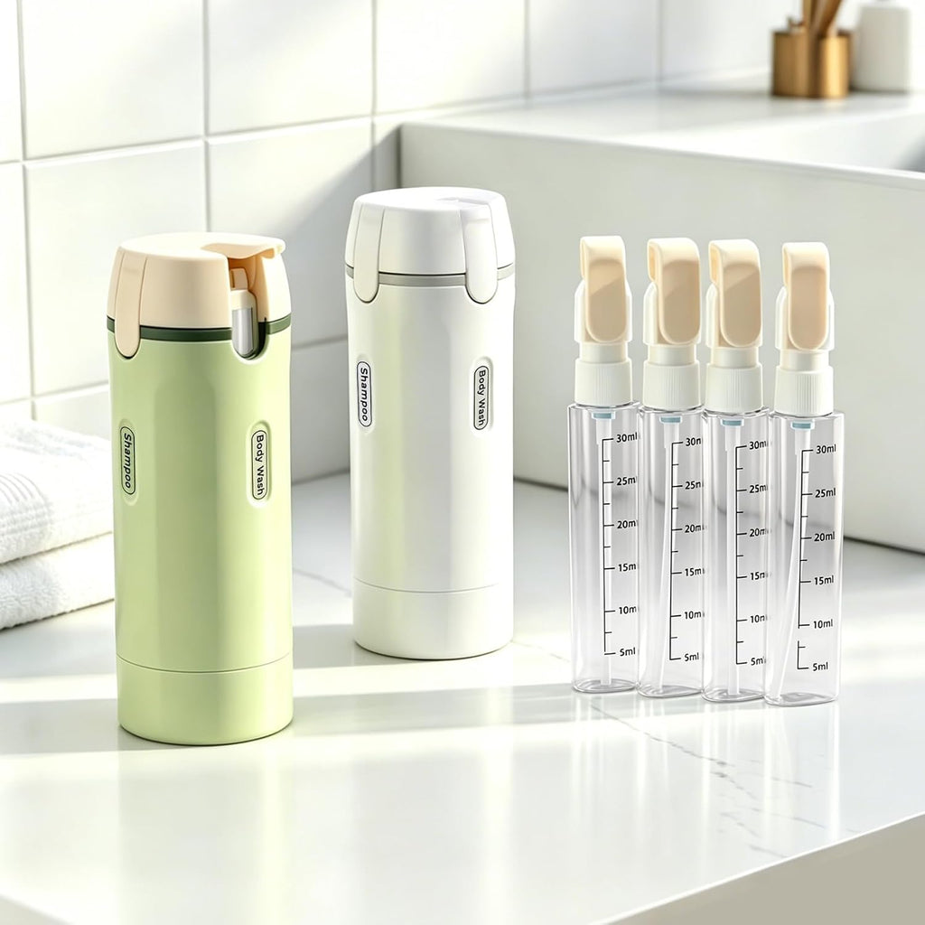 4-in-1 Travel Dispenser Bottle, TSA Approved Leakproof Set(White) | 4-in-1 rotatable design, leakproof hard shell, 4x30ml/1oz liquid containers, TSA carry-on approved, essentials for women&men