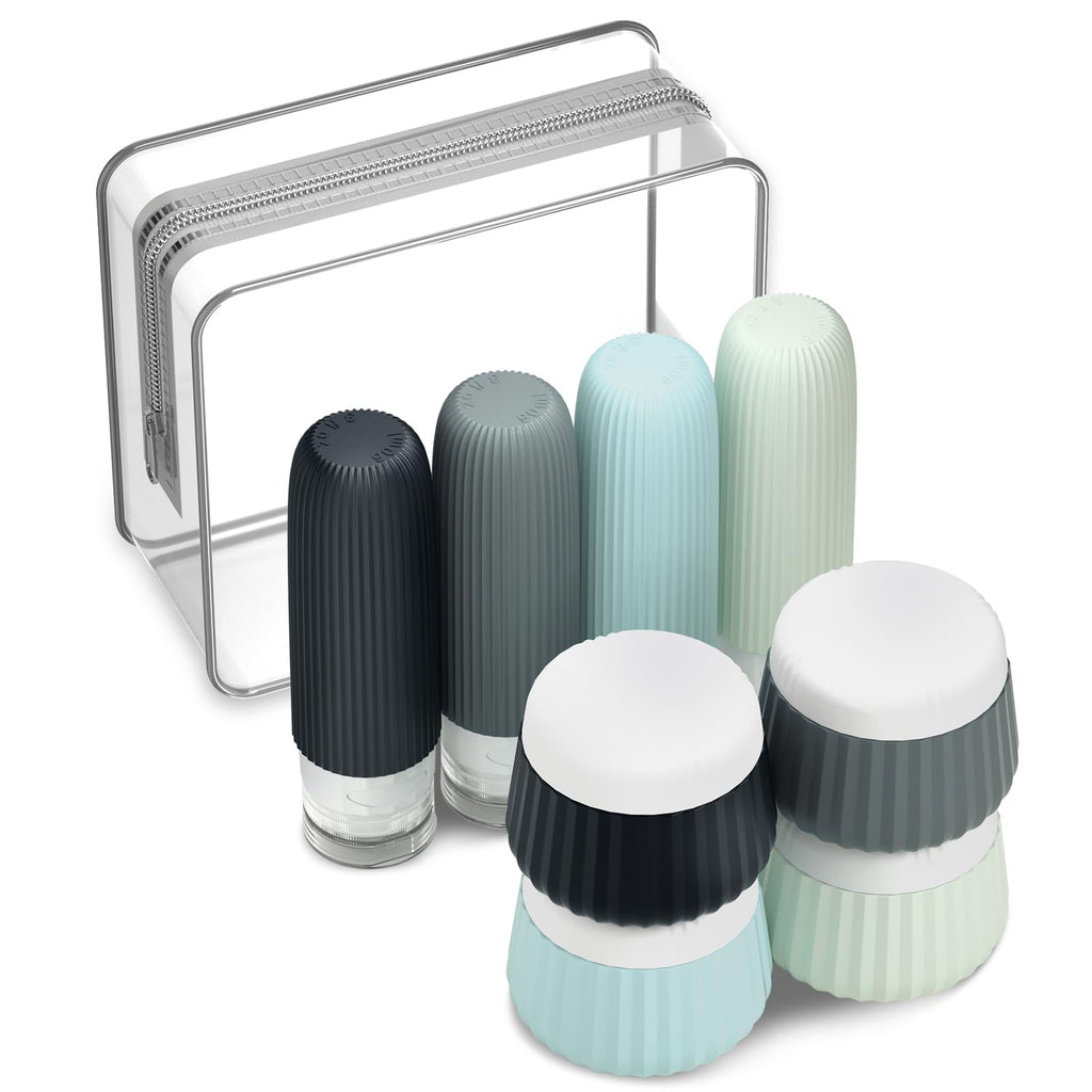 Mrsdry Travel Bottles - 8 Pack, TSA Approved Travel Size Toiletries, Leak Proof Silicone Squeezable Containers in Clear Bag