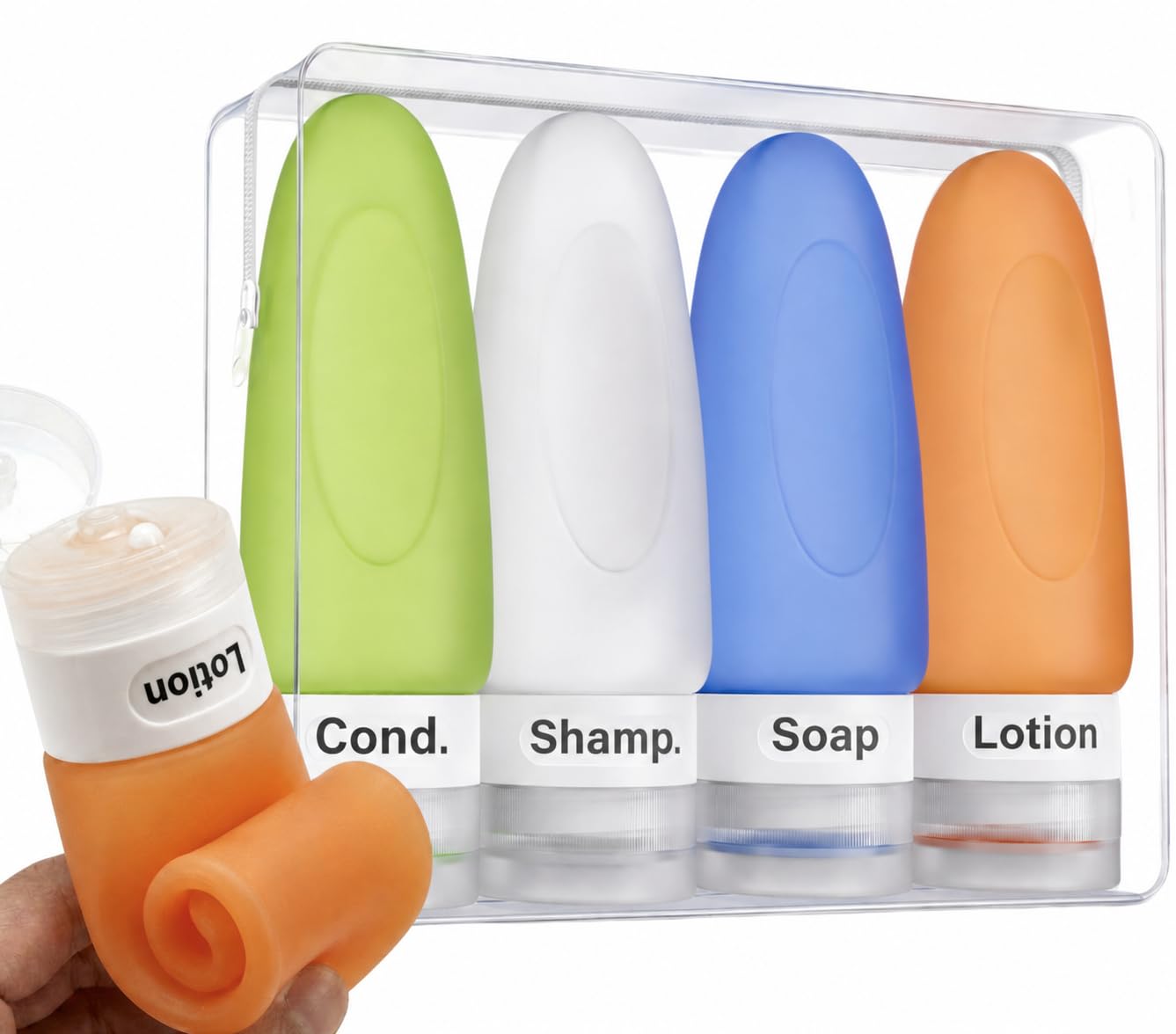 Dot&Dot Leak Proof Travel Bottles - Tubes for Liquid TSA Approved 3oz Silicone Toiletries Travel Shampoo & Conditioner Containers with Labels