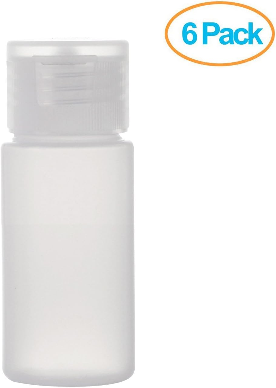 ALINK Travel Size Plastic Empty Toiletry Bottles, 30ml (1 oz) Pack of 6 Liquid Containers with Labels