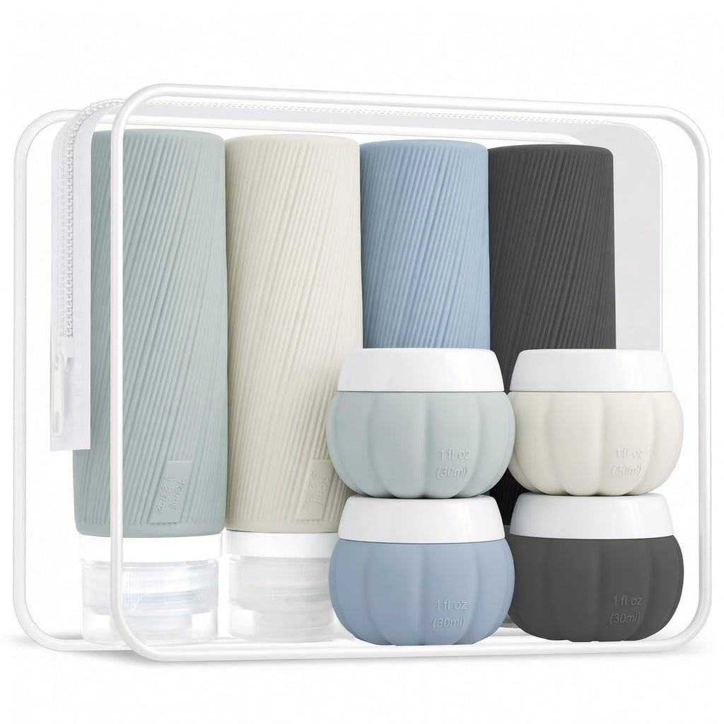 Redfly 13-Piece TSA-Approved Travel Size Bottles for Toiletries, Leak proof | Travel Size Containers, BPA-free silicone, clear toiletry bag, under 3.4oz, wide mouth,travel essentials for shampoo, lotion