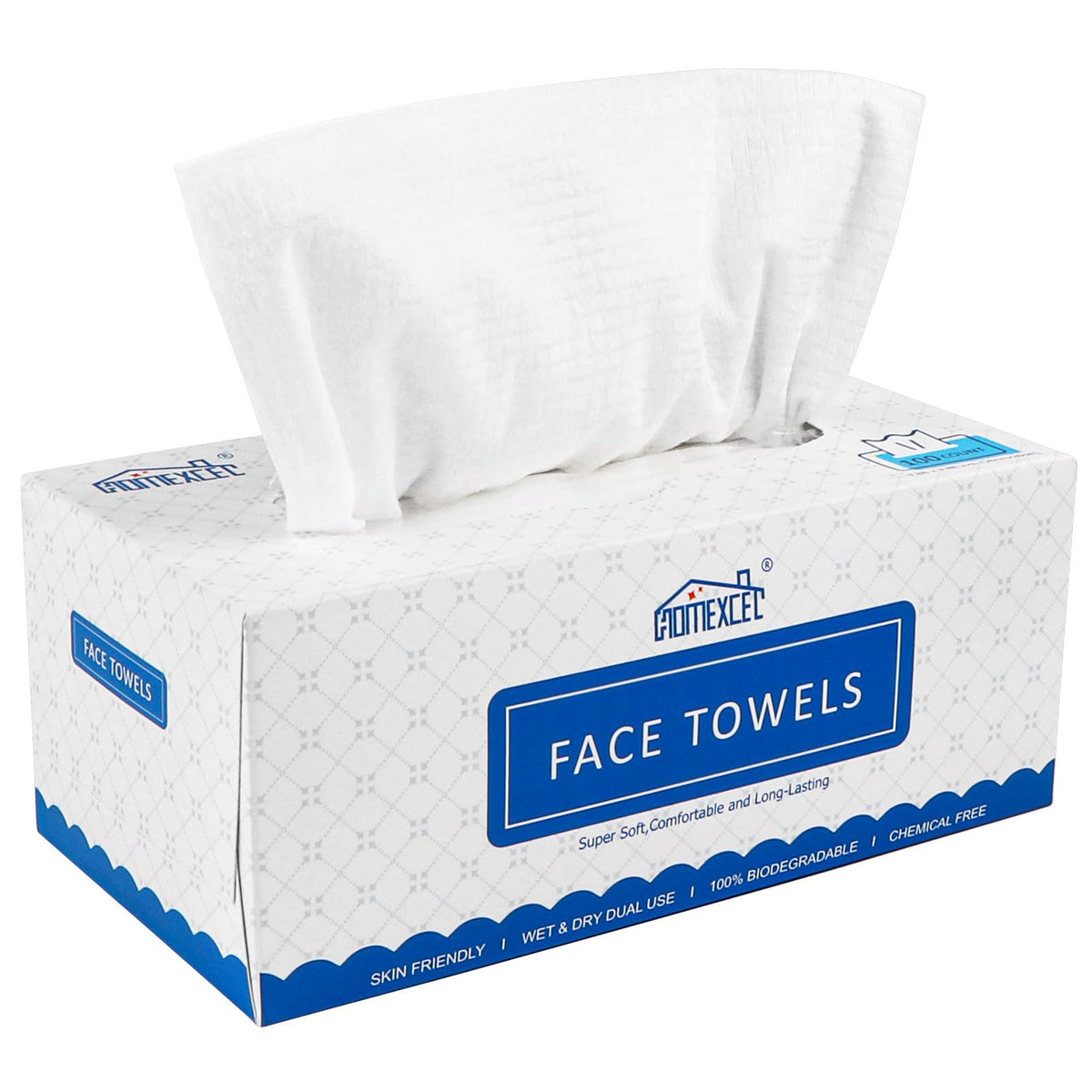 HOMEXCEL Face Towels, Disposable Face Towelette Ultra Soft & Absorbent | Biodegradable Makeup Remover Dry Wipes, Clean Facial Wash Cloth for All Skin, Lint-Free for Skincare & Cleansing, 50 Count