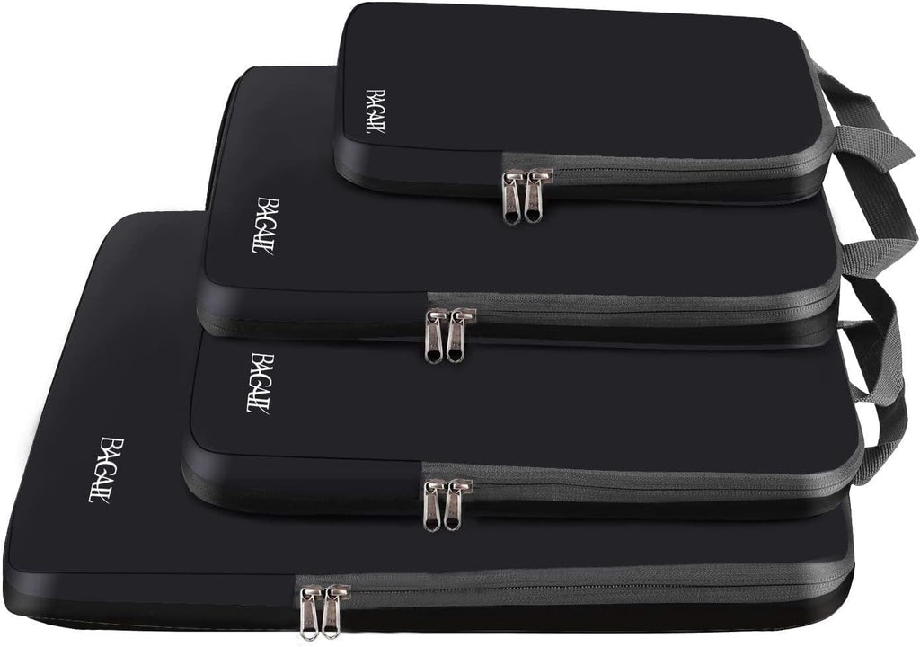 BAGAIL 4 Set/6 Set/8 Set Compression Packing Cubes Travel Accessories Expandable Packing Organizers (Half Mesh, 6-Black)