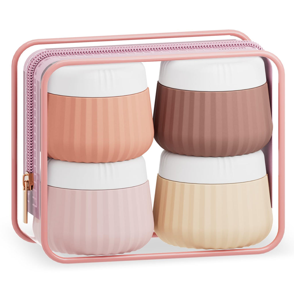 Mrsdry Travel Containers for Toiletries 4 Pack, TSA Approved Travel Size Toiletries, Portable Size Containers, With Clear Bag Leak Proof Silicone Jars, Essentials Creams Jars Carrying Small Items