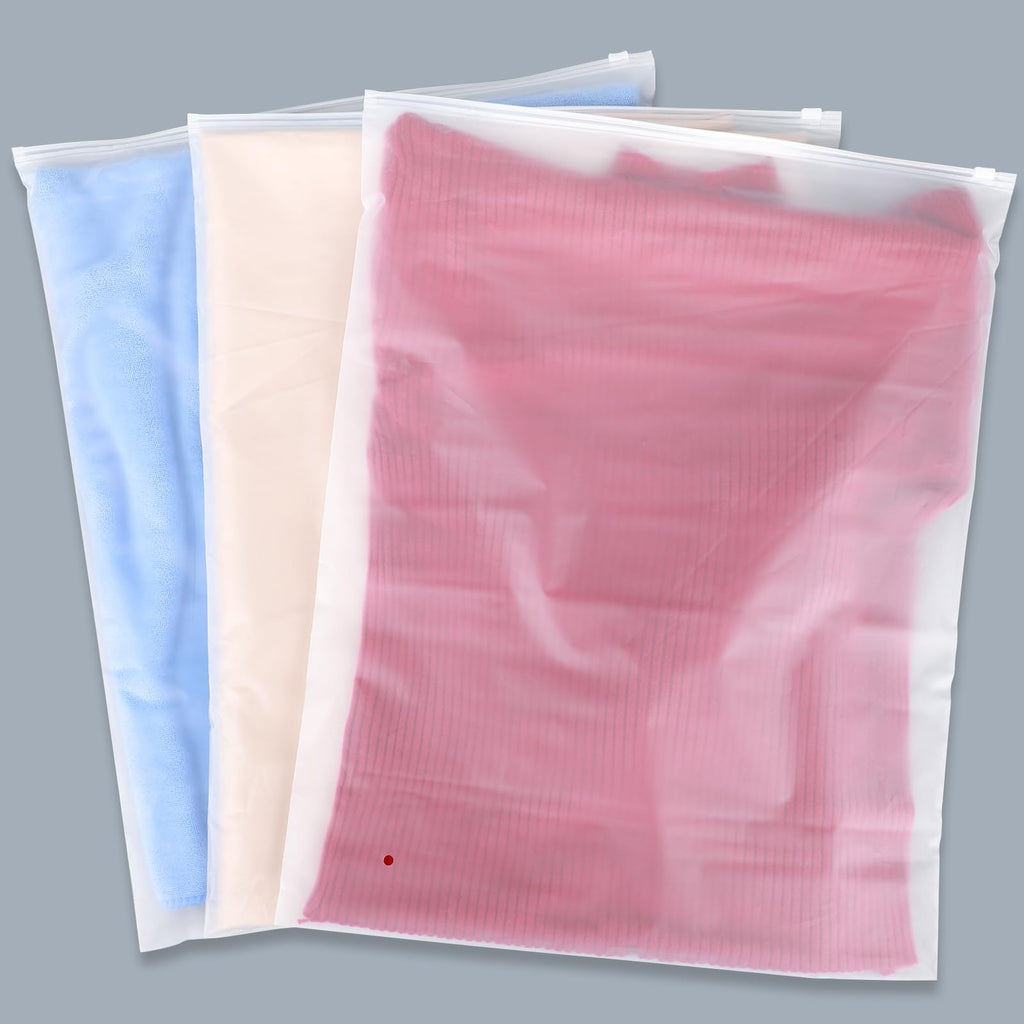 Clothes Packaging Bags for Shipping, 100 Count 10x13 inch Frosted Zipper Plastic Bags for Clothing, Clear Apparel Bag for T-Shirt, Shirt, Document, 3 Mil, with Vent Holes