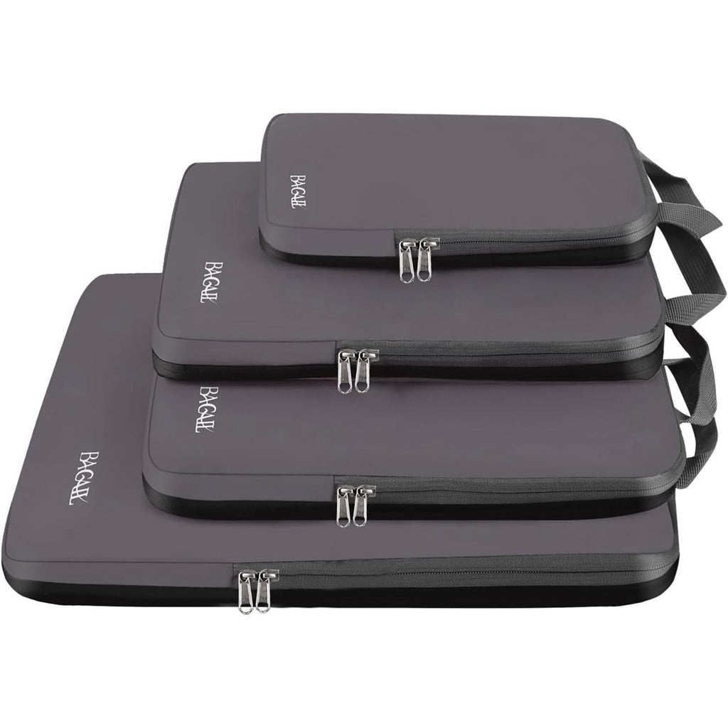 BAGAIL 4 Set/6 Set/8 Set Compression Packing Cubes Travel Accessories Expandable Packing Organizers (Half Mesh, 6-Black)