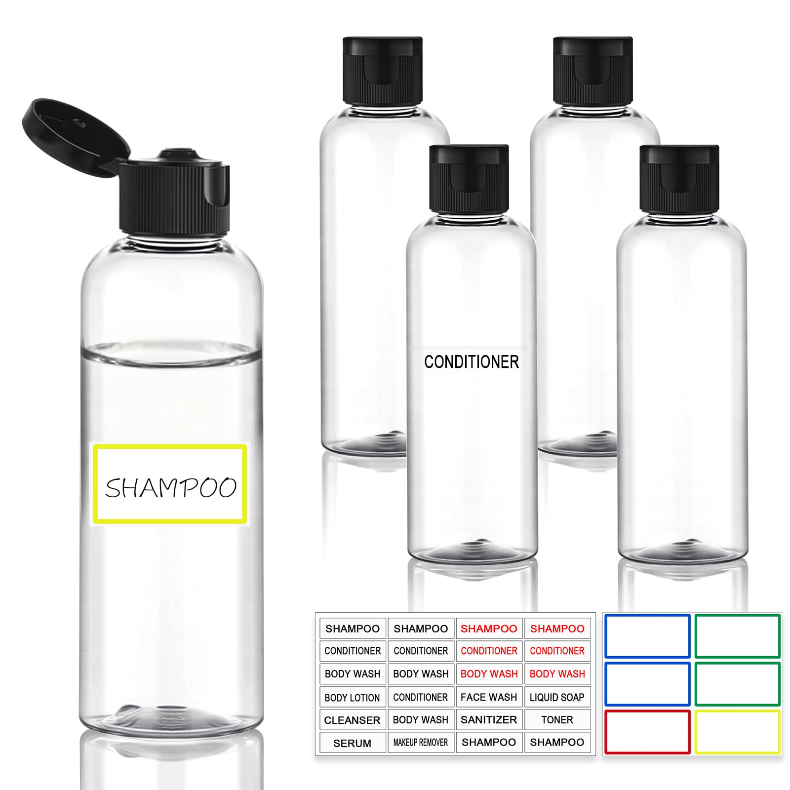 5 Pack 3.4 oz Travel Bottles for Toiletries, TSA Approved Leak Proof Refillable Travel Size Containers, Clear Plastic Shampoo Bottles for Lotion Conditioner