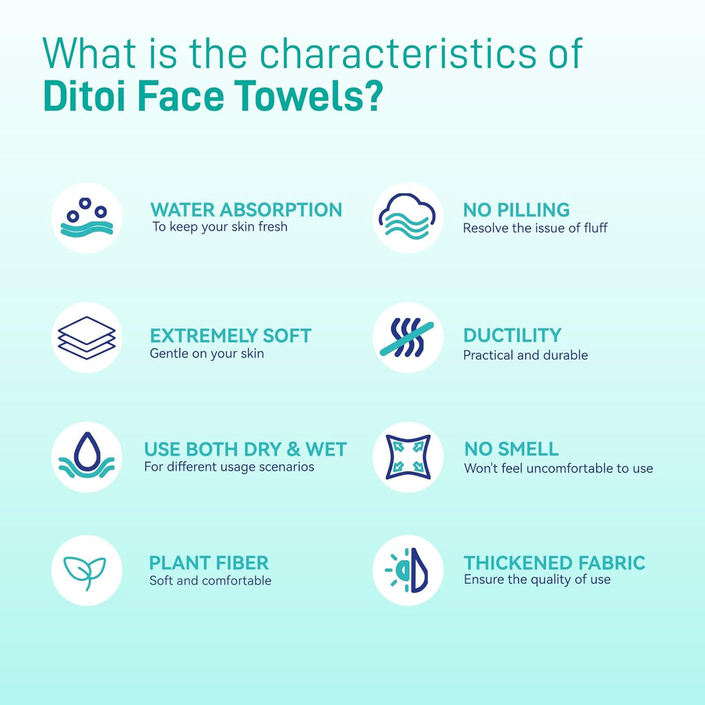 Ditoi Face Towels XXL, Ultra‑Soft Disposable Facial Towels | 10"×12" Thick Face Cloths for All Skin Types, Lint-free Dry Wipes for Skincare, Makeup Removal and Cleansing, 50 Count