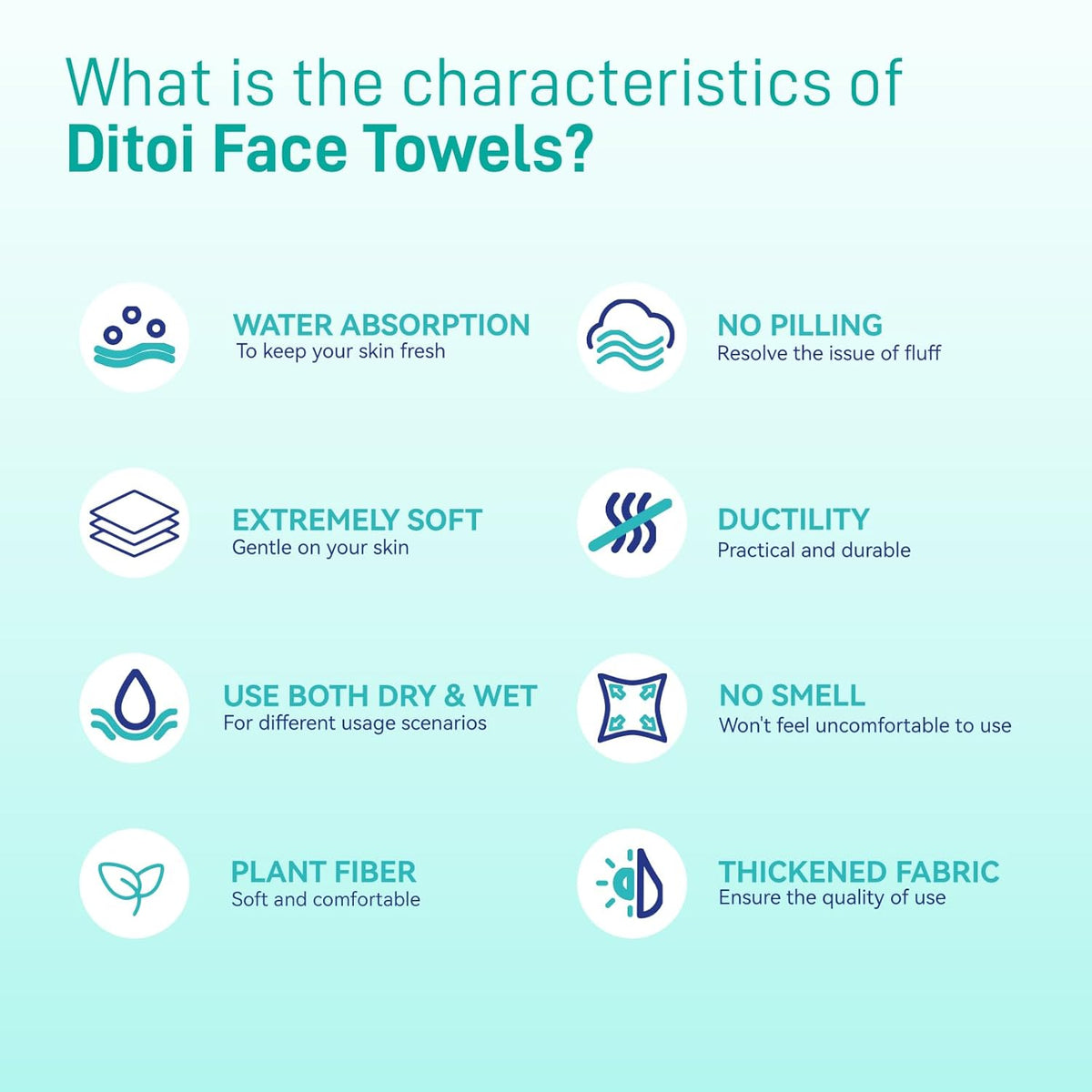 Ditoi Face Towels XXL, Ultra‑Soft Disposable Facial Towels | 10"×12" Thick Face Cloths for All Skin Types, Lint-free Dry Wipes for Skincare, Makeup Removal and Cleansing, 50 Count