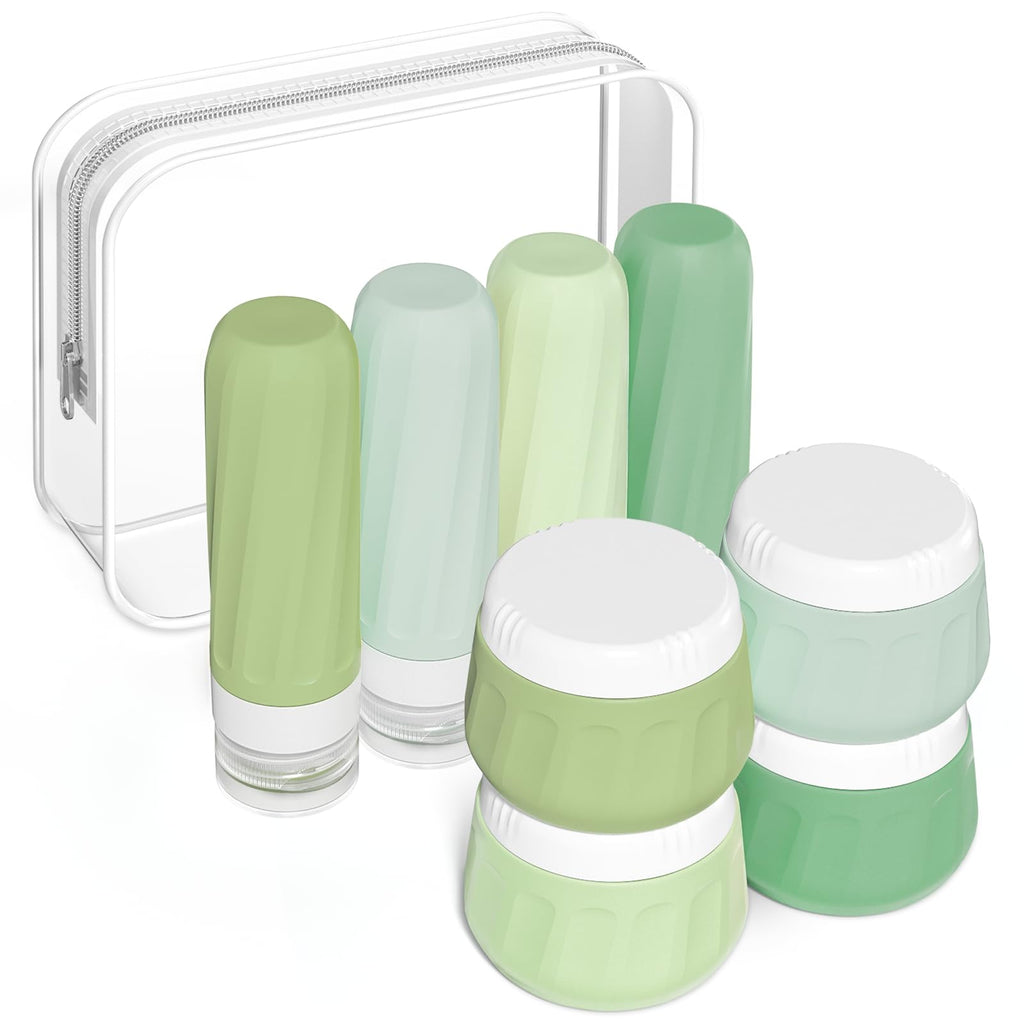Mrsdry Travel Bottles for Toiletries 8 Pack, Travel Size Toiletries, Tsa Approved Travel Size Containers 3oz, with Travel Essentials Clear Bag, Leak Proof Silicone Squeezable Creams Jars