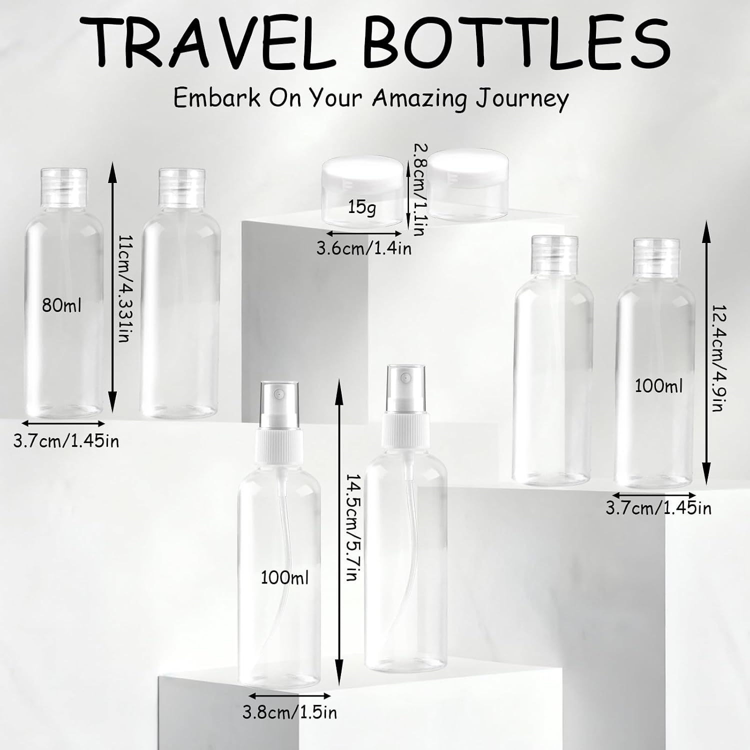 Ninsula 8Pcs Travel Bottles Set, TSA Approved Travel Size Toiletries, Reusable Leak Proof Cosmetic Containers for Shampoo, Conditioner, Cream -Women Men Travel Essentials