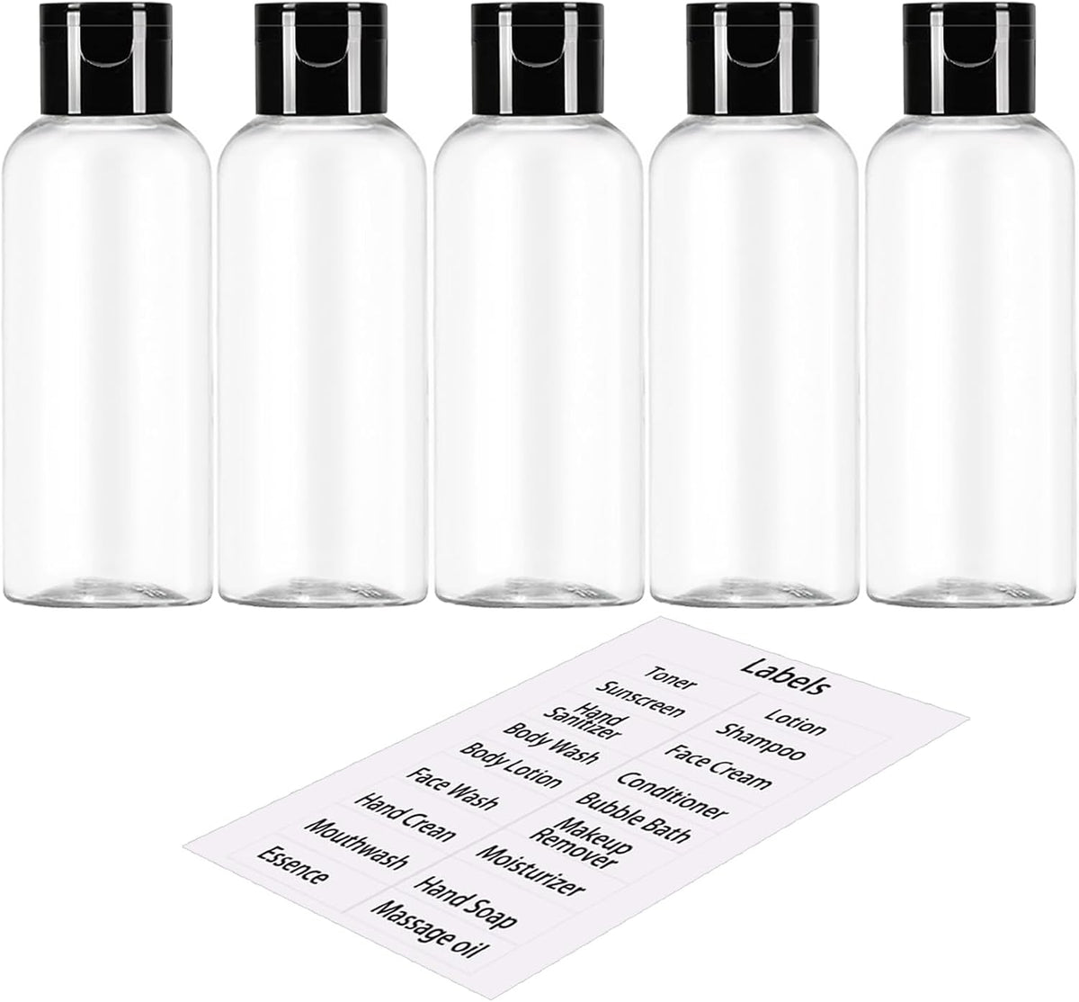 DNSEN 5 Pack 3.4 oz Travel Size Bottles for Toiletries TSA Approved Leak Proof Empty Refillable Liquid Containers with Labels