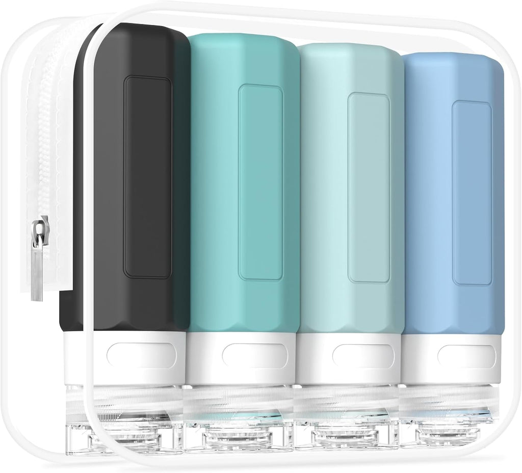 Redfly Travel Bottles for Toiletries, Tsa Approved 3oz Travel Size Containers, Leak Proof Travel Size Toiletries Bottles Silicone, BPA Free Refillable Shampoo Conditioners Essentials Kit, Gray