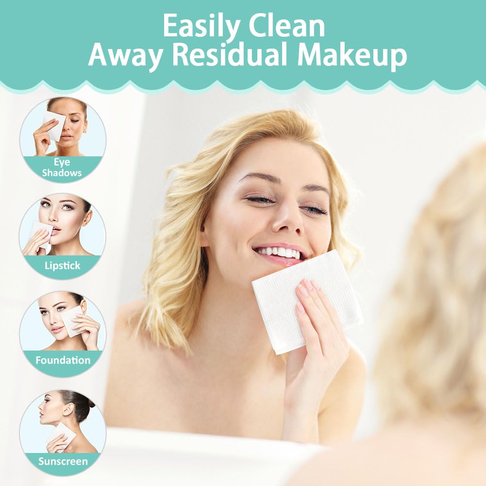HOMEXCEL Face Towels, Disposable Face Towelette Ultra Soft & Absorbent | Biodegradable Makeup Remover Dry Wipes, Clean Facial Wash Cloth for All Skin, Lint-Free for Skincare & Cleansing, 50 Count