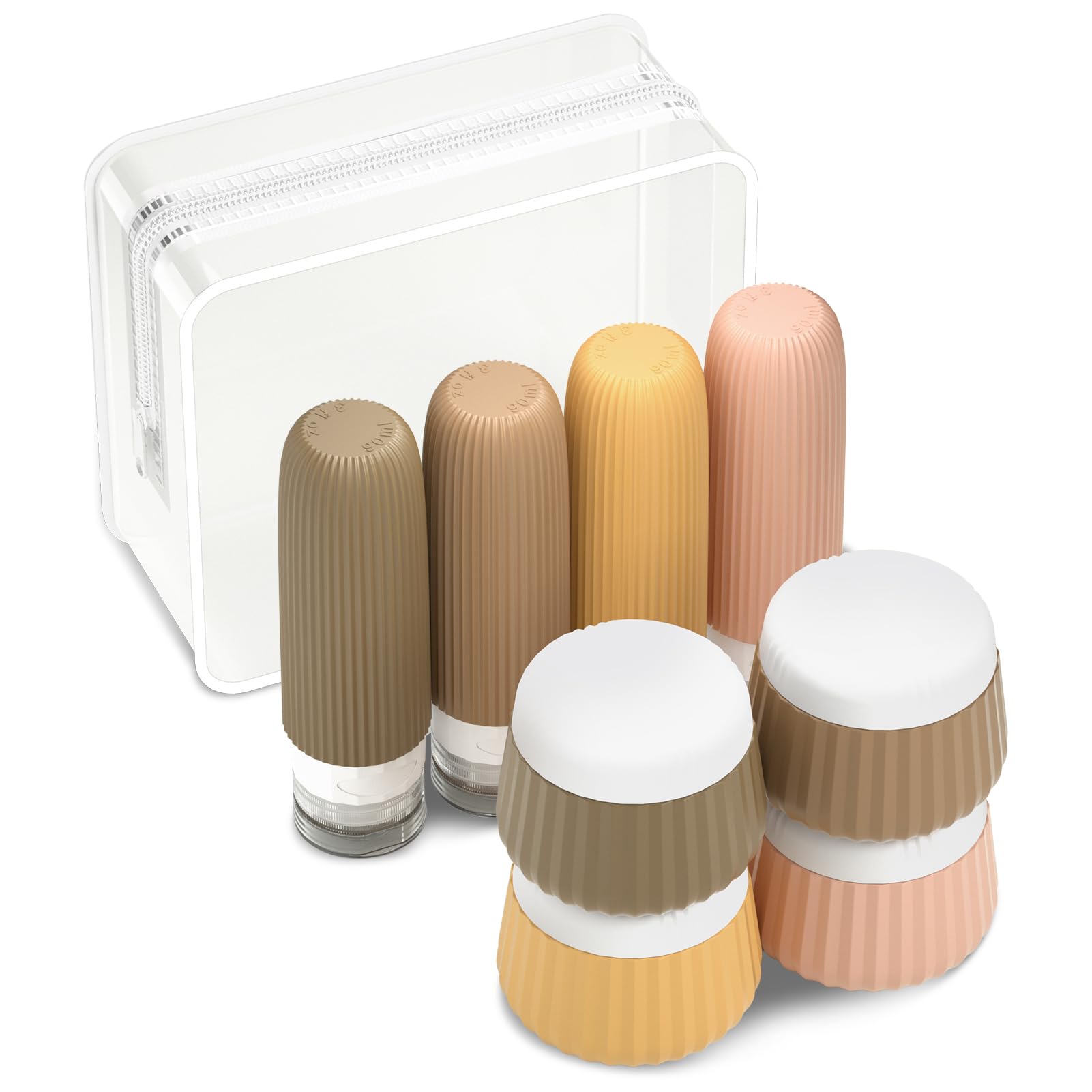 Mrsdry Travel Bottles - 8 Pack, TSA Approved Travel Size Toiletries, Leak Proof Silicone Squeezable Containers in Clear Bag