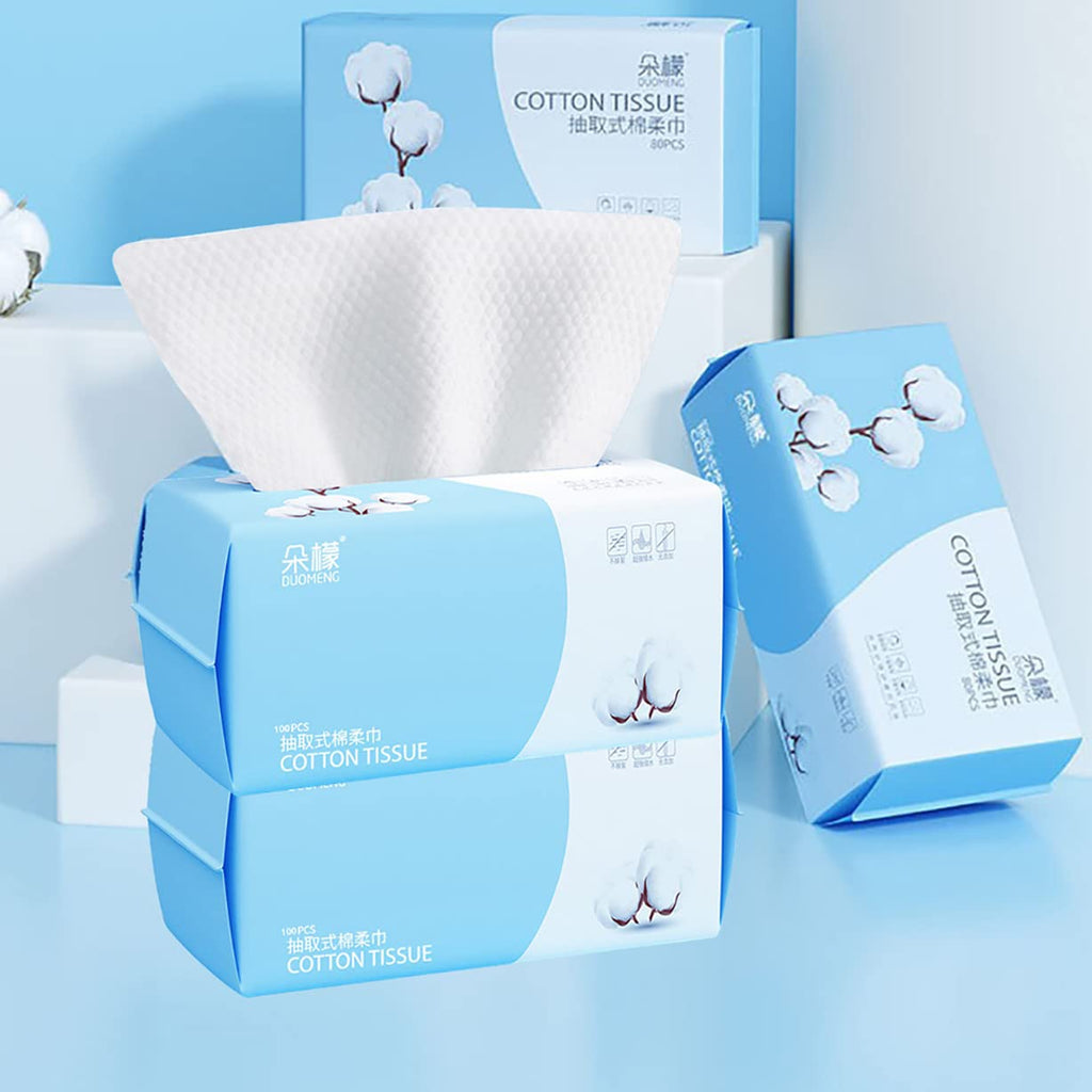 Cotton Facial Dry Wipes 100 Count, Deeply Cleansing Disposable Face Towel Wash Cloth, Multi-Purpose for Skin Care, Make-up Wipe, Face Wipes and Facial Cleansing