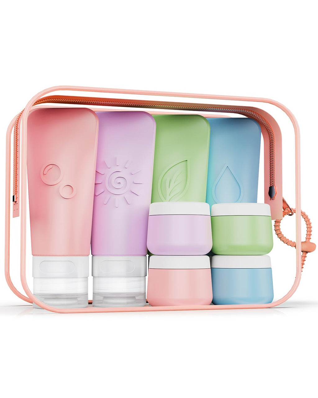 16-Piece Silicone Travel Bottles Set – TSA Approved Leakproof Toiletry Kit with Flat Easy-Squeeze Bottles, Pump & Spray, Waterproof Bag | 16-Piece Silicone Bottles Set,TSA Approved Leakproof,Easy-Squeeze Bottles,Come with Pump,Spray bottles and Waterproof