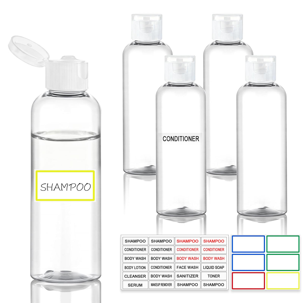 5 Pack 3.4 oz Travel Bottles for Toiletries, TSA Approved Leak Proof Refillable Travel Size Containers, Clear Plastic Shampoo Bottles for Lotion Conditioner