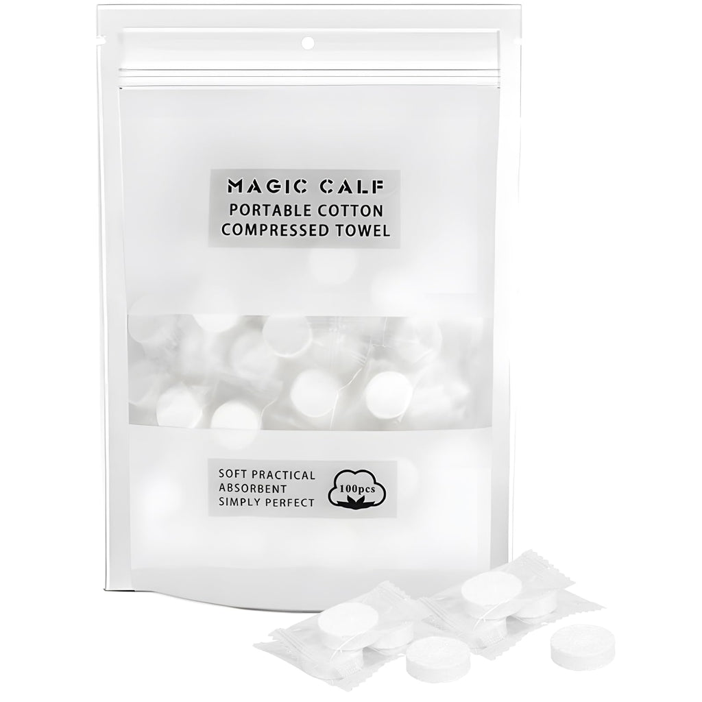 Classycoo Compressed Towels Tablets - Face Towels Disposable, Mini 100 Pack | Soft Individually Wrapped, Cotton, Expands in Seconds, Candy-Shaped, NO-Odor, Facial Washcloths Cleaning/Travel/Camping, Pink