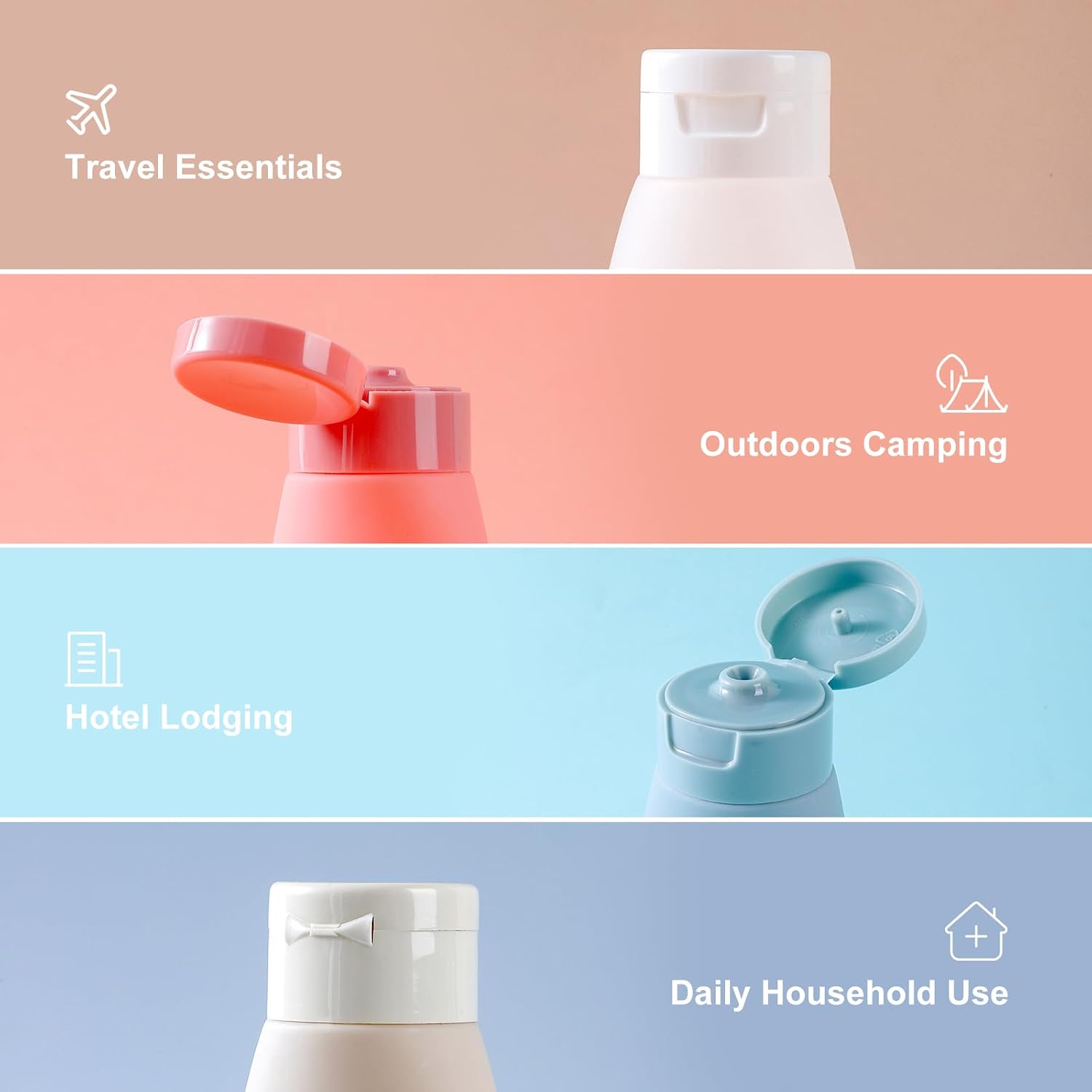 Anntrue Travel Bottles for Toiletries 4 Pack, TSA Approved 2 oz Travel Size Containers, Leak Proof Refillable Squeeze BPA Free Shampoo & Conditioner Bottles with Labels (Gray)