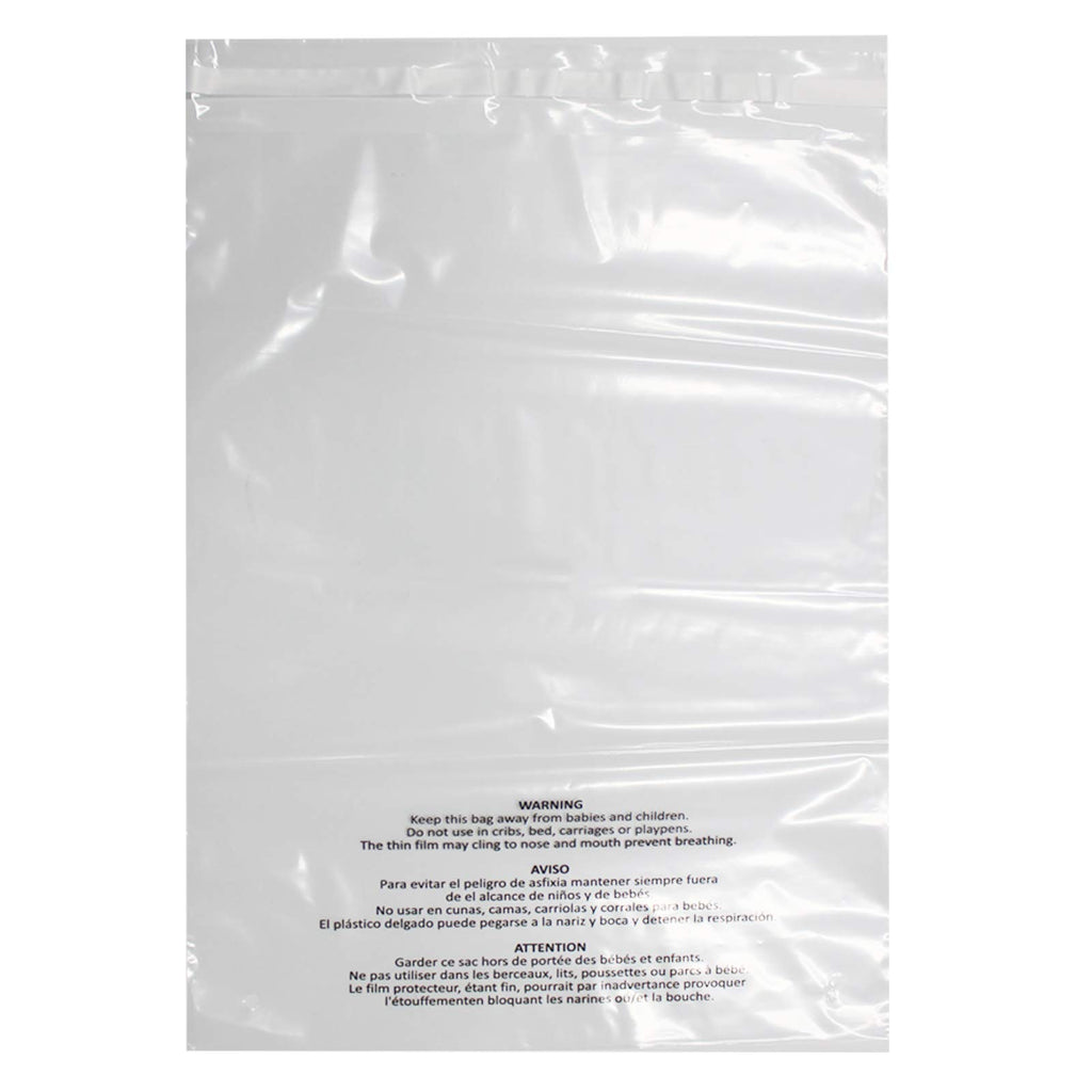 200 Count 12x15 Inch Self Seal Clear Poly Bags | with Suffocation Warning for Packaging Clothing, T Shirts, Decorative Wrappers and More with Permanent Adhesive (1.5mil)