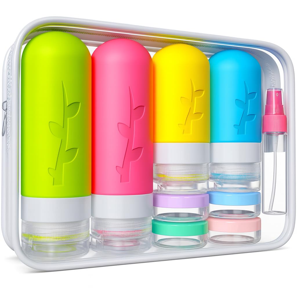 18pack Travel Bottles for Toiletries,TSA Approved Silicone Travel Containers for Toiletries,Leak Proof Refillable Liqus Shampoo And Conditioner travel Essentials toiletry Bottles