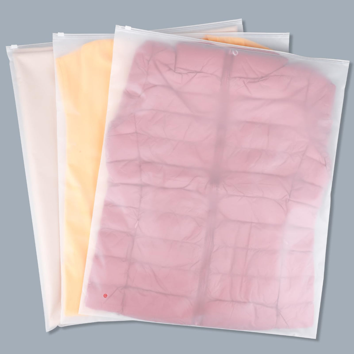Clothes Packaging Bags for Shipping, 100 Count 10x13 inch Frosted Zipper Plastic Bags for Clothing, Clear Apparel Bag for T-Shirt, Shirt, Document, 3 Mil, with Vent Holes
