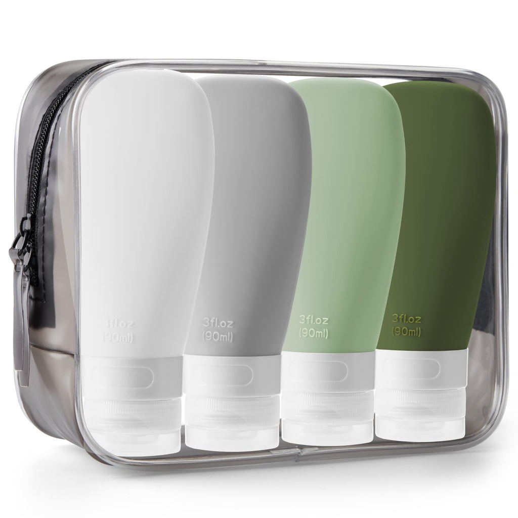 INSFIT Travel Bottles for Toiletries, TSA Approved 3oz Travel Size Containers, BPA Free Leak Proof Squeezable Silicone Tubes for Shampoo Conditioner Lotion Body Wash with Labels