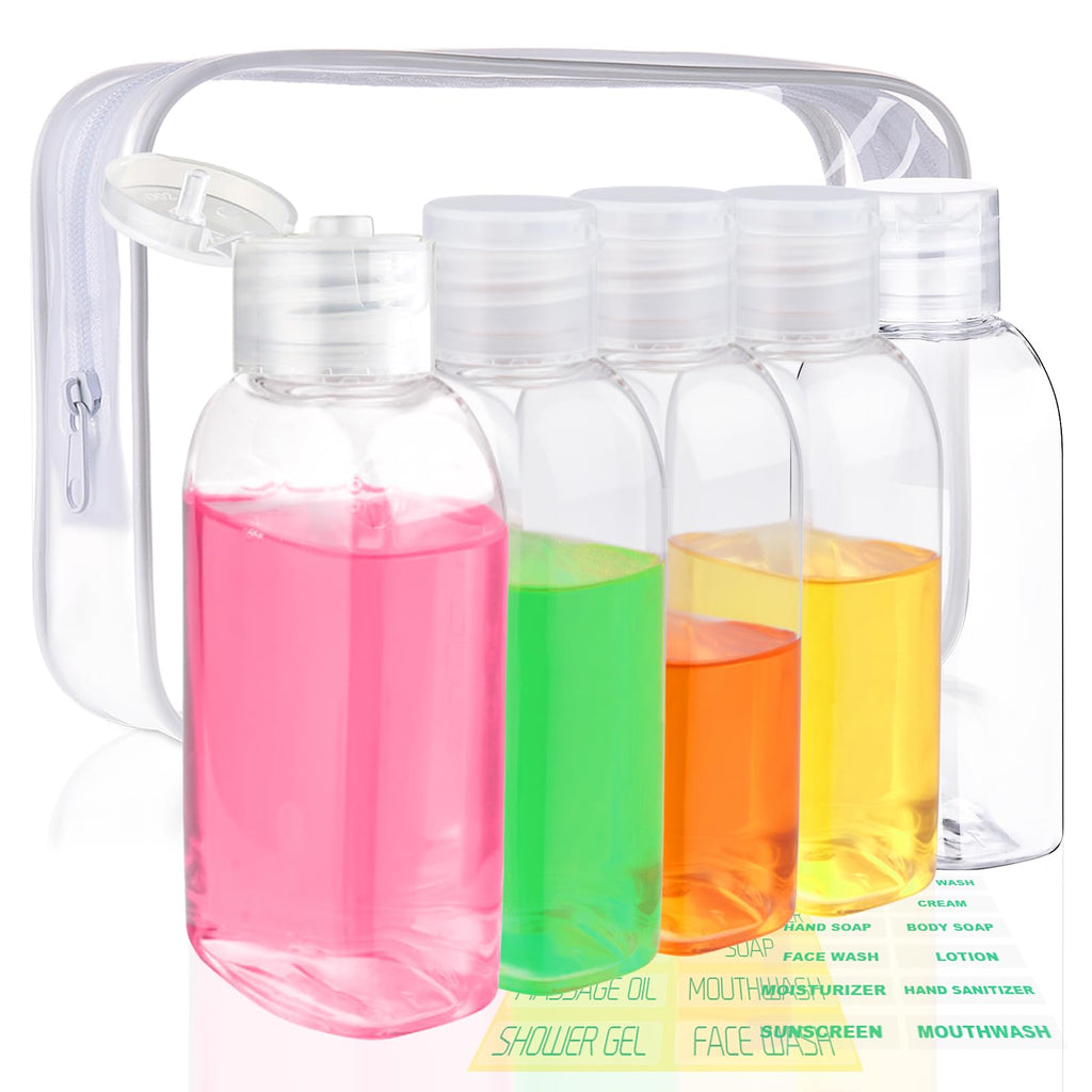 Cosywell 5pcs 3.4oz TSA Approved Amber Travel Bottles for Toiletries | Travel Shampoo Bottles, Leak Proof, Empty Lotion Containers, with Flip Cap, Plastic Squeeze Bottle, and a Toiletry Bag