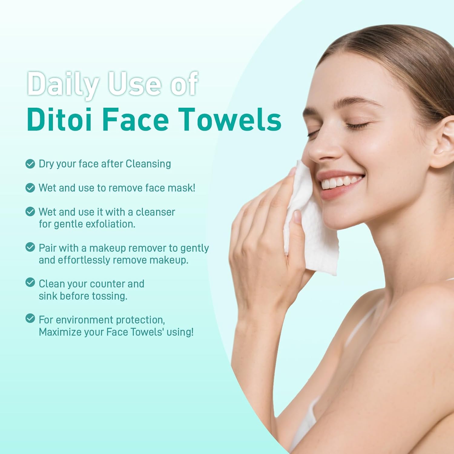 Ditoi Face Towels XXL, Ultra‑Soft Disposable Facial Towels | 10"×12" Thick Face Cloths for All Skin Types, Lint-free Dry Wipes for Skincare, Makeup Removal and Cleansing, 50 Count
