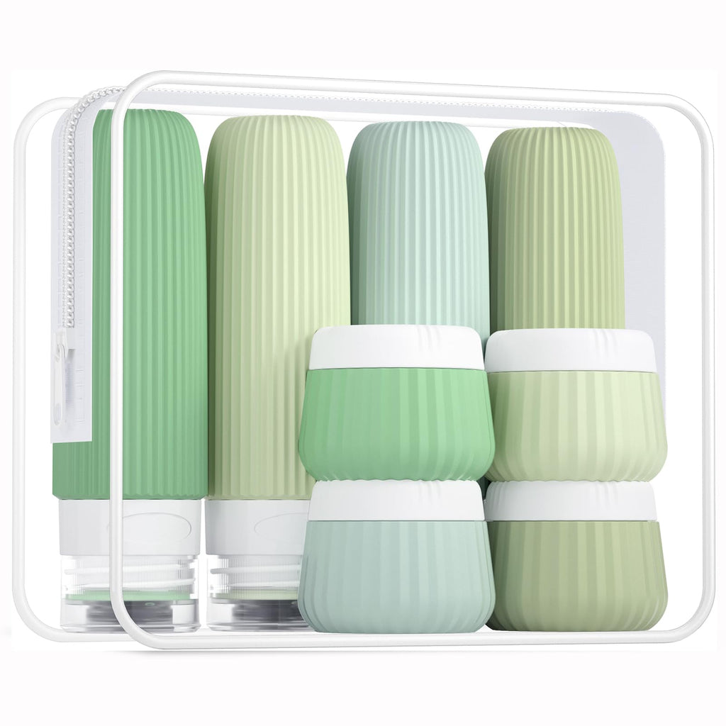 Mrsdry Travel Bottles - 8 Pack, TSA Approved Travel Size Toiletries, Leak Proof Silicone Squeezable Containers in Clear Bag