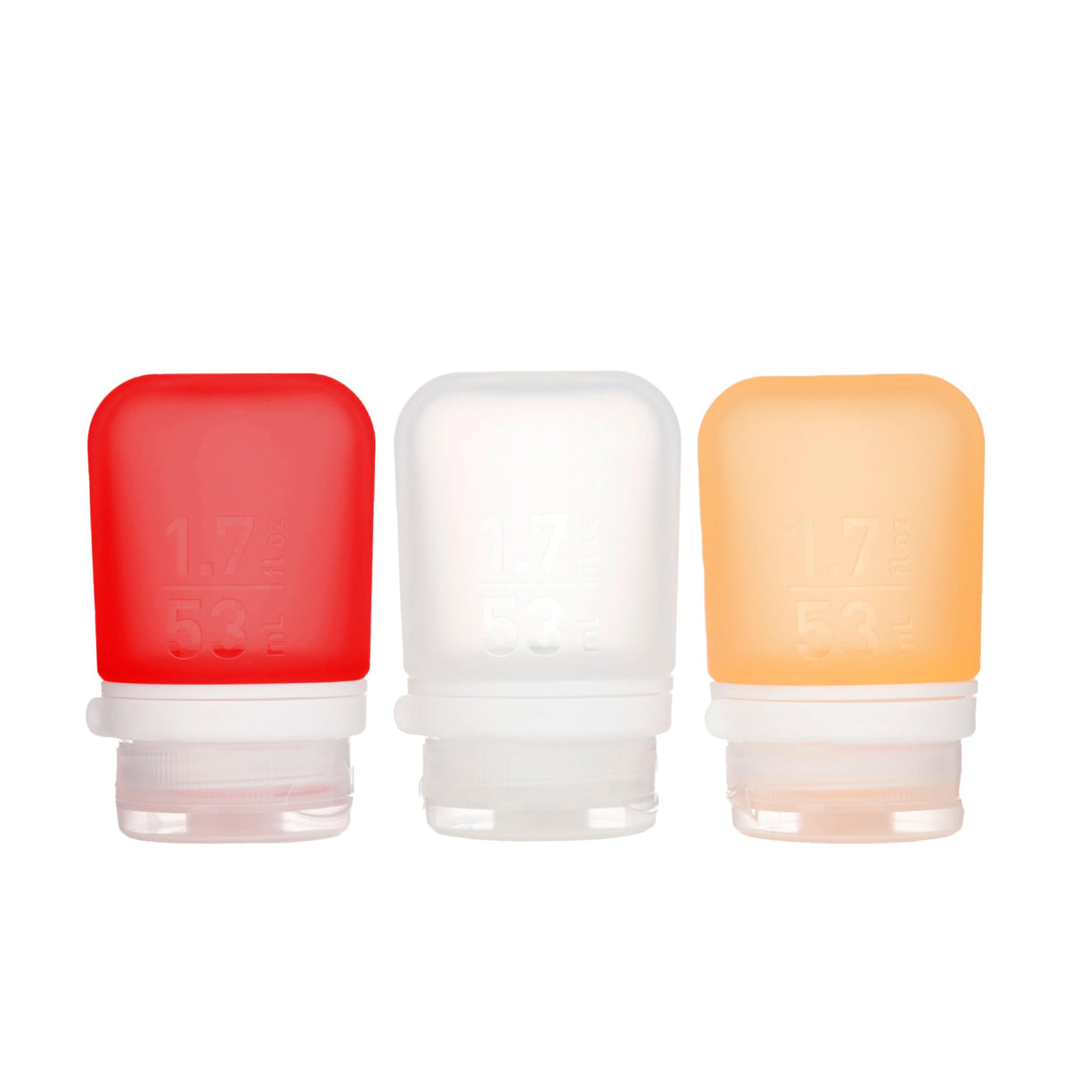 humangear GoToob+ 3-Pack, Small (1.7 fl oz), Clear/Purple/Teal | Refillable & Leak-Proof Silicone Travel Size Bottles with Locking Cap for Toiletries, Camping & TSA Carry-On