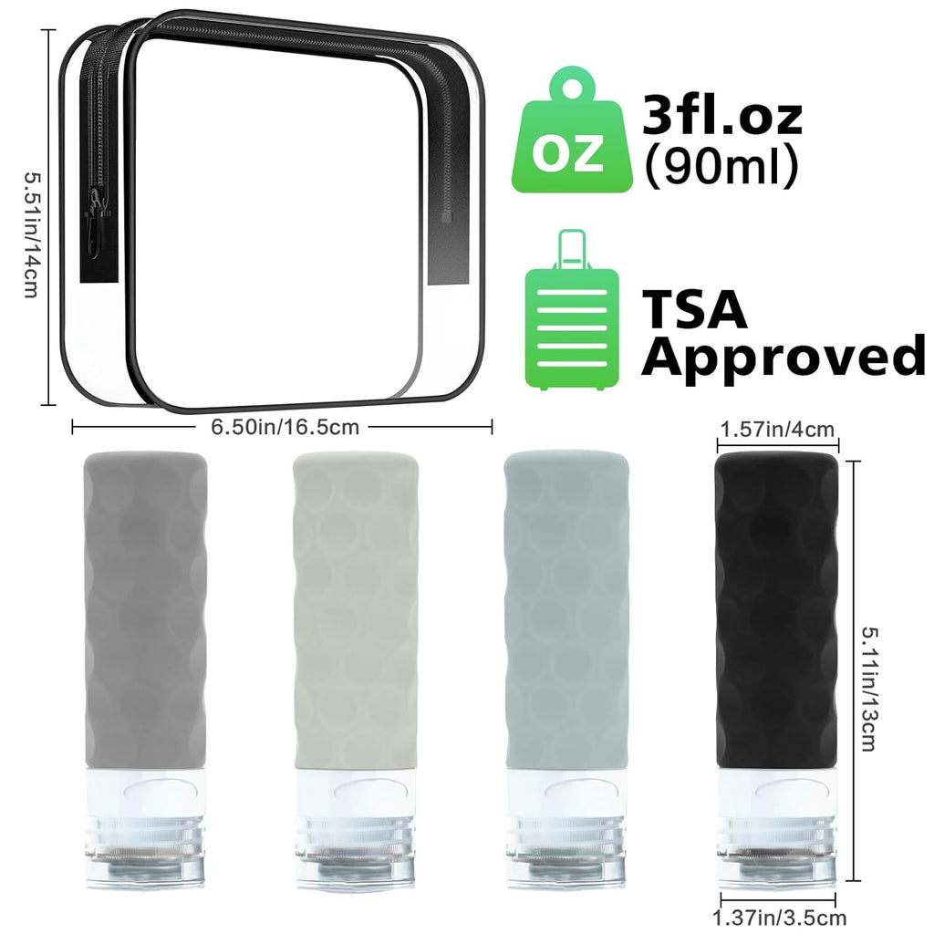 Silevoler Travel Bottles for Toiletries, Silicone Travel Size Containers | Polka-Dot Pattern TSA Approved BPA Free Silicone Leak Proof Refillable Squeezable Shampoo And Conditioner Bottles