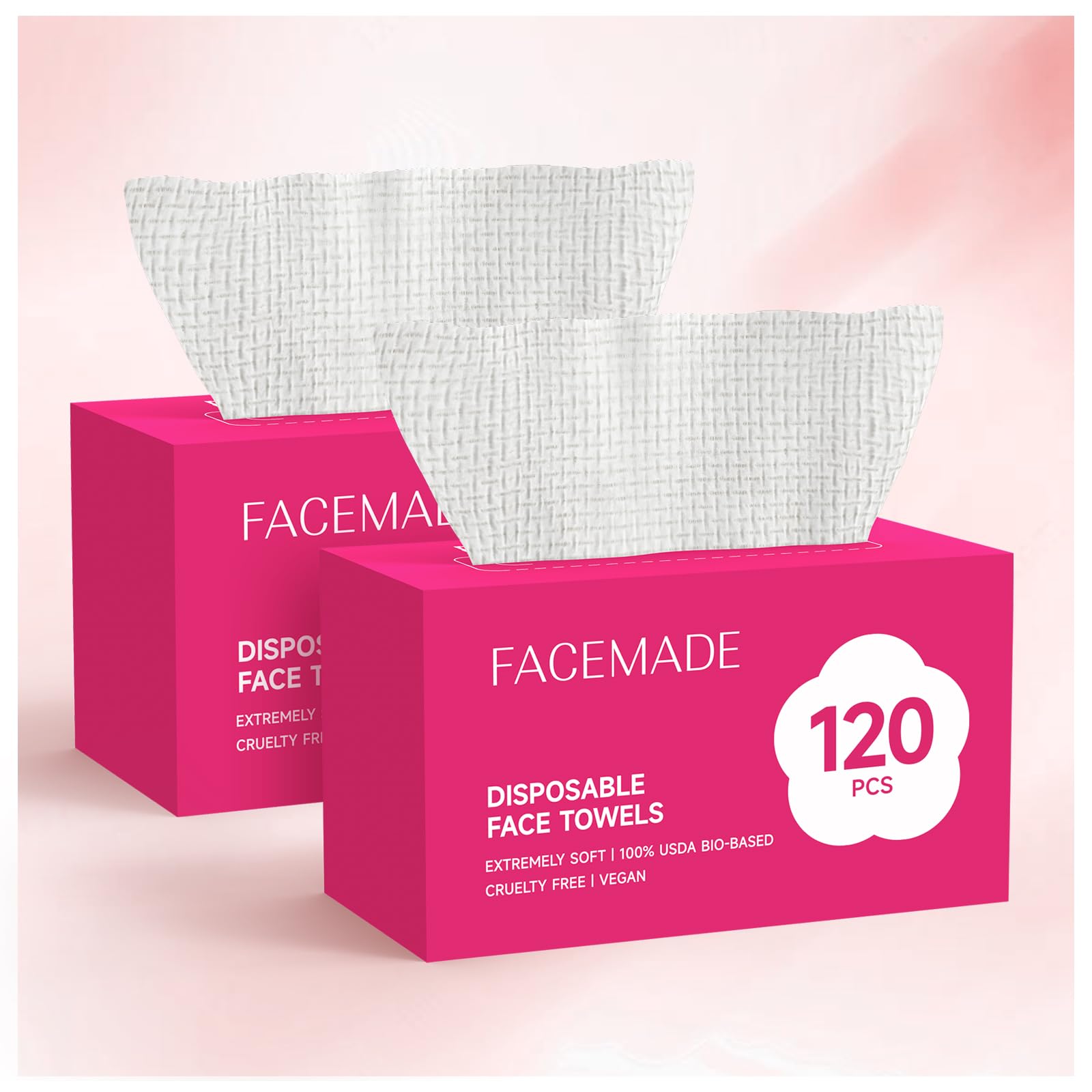 FACEMADE 120 Count Face Towels Disposable | 20% More Than Others | Lint-free and Odor-free | Perfect for Remove, Cleanse and Dry