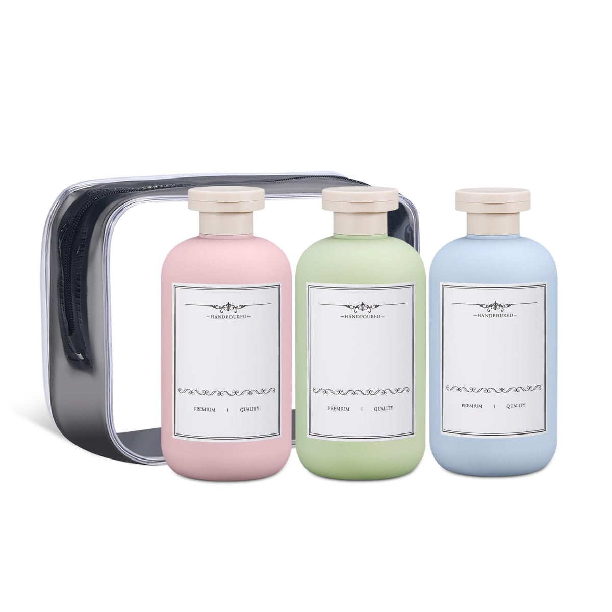 ASEVAT Plastic Leak Proof Travel Bottles for Toiletries, TSA Approved Travel Size Containers, Squeeze Bottles Refillable for Shampoo, Lotion & Body Wash (Blue+Pink+Green, 8.8 oz)