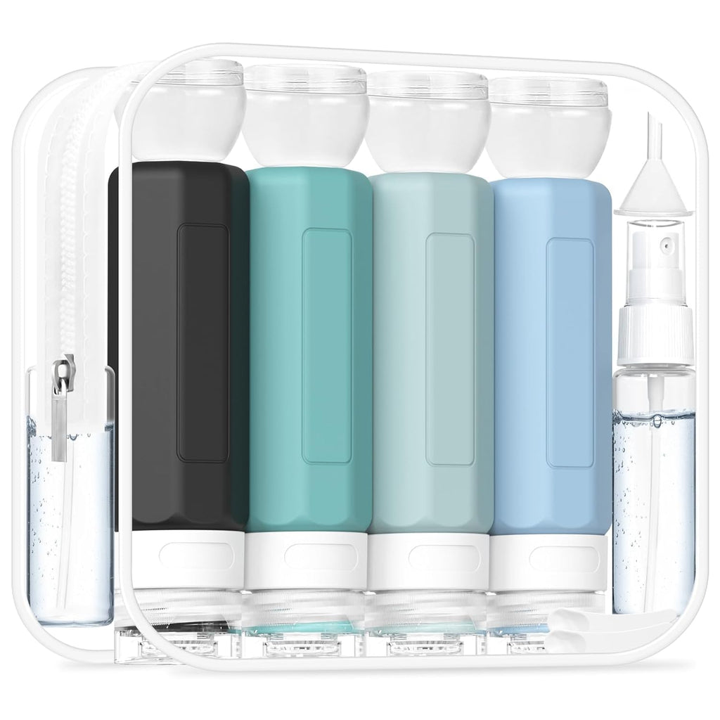 Redfly Travel Bottles for Toiletries, Tsa Approved 3oz Travel Size Containers, Leak Proof Travel Size Toiletries Bottles Silicone, BPA Free Refillable Shampoo Conditioners Essentials Kit, Gray