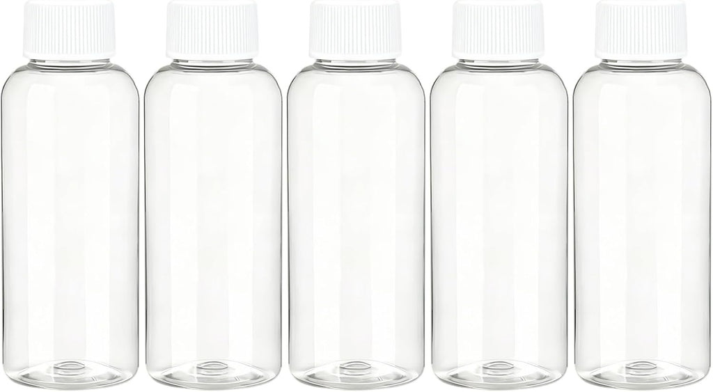 DNSEN Travel Size Empty Mouthwash Bottles 3.4 oz, White Screw Cap, Clear Toiletry Containers, 5 Pack