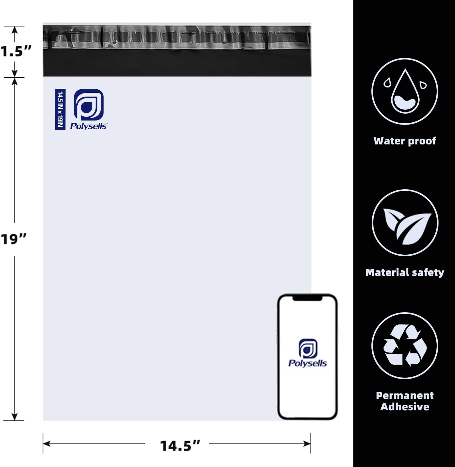 POLYSELLS 100 Pcs 14.5x19 Inch Poly Mailers Shipping Envelopes, Strong Adhesive Sealing, Waterproof, and Tear-resistant Postal Mailing Bags for Clothing and Accessories