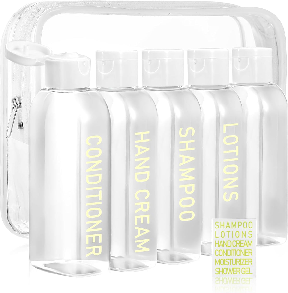 5 Pack Travel Bottles for Toiletries, 3.4oz TSA Approved Travel Containers | Leak Proof Refillable Travel Accessories for Shampoo Conditioner, Plastic Travel Bottles with Toiletry Bag and Label