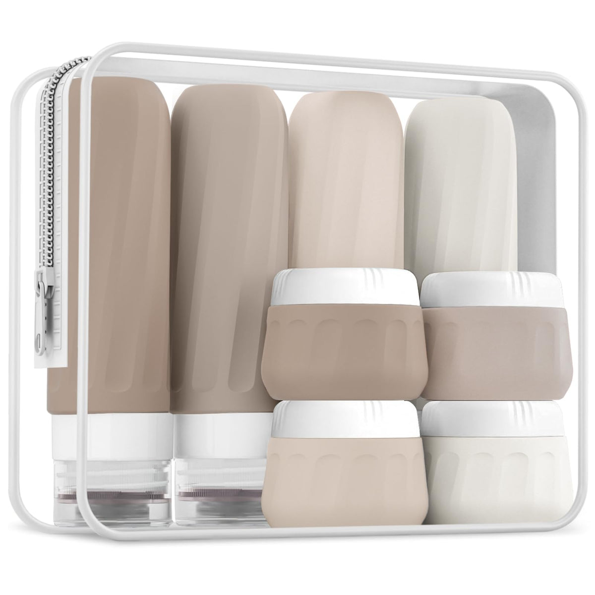 Mrsdry Travel Bottles for Toiletries 8 Pack, Travel Size Toiletries, Tsa Approved Travel Size Containers 3oz, with Travel Essentials Clear Bag, Leak Proof Silicone Squeezable Creams Jars