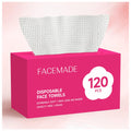 FACEMADE 120 Count Face Towels Disposable | 20% More Than Others | Lint-free and Odor-free | Perfect for Remove, Cleanse and Dry
