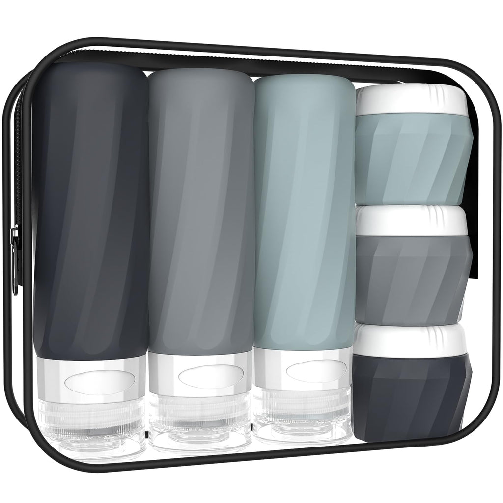 6Pcs Travel Bottles for Toiletries, Silicone Travel Size Containers Set | TSA Approved BPA-FREE Silicone Leak Proof Refillable Bottles and Jars, Women & Men Airplane Cruise Essentials Kit (PURPLE)