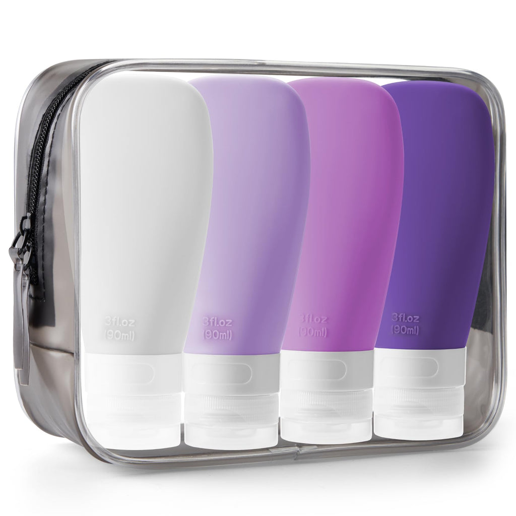 INSFIT Travel Bottles for Toiletries, TSA Approved 3oz Travel Size Containers, BPA Free Leak Proof Squeezable Silicone Tubes for Shampoo Conditioner Lotion Body Wash with Labels