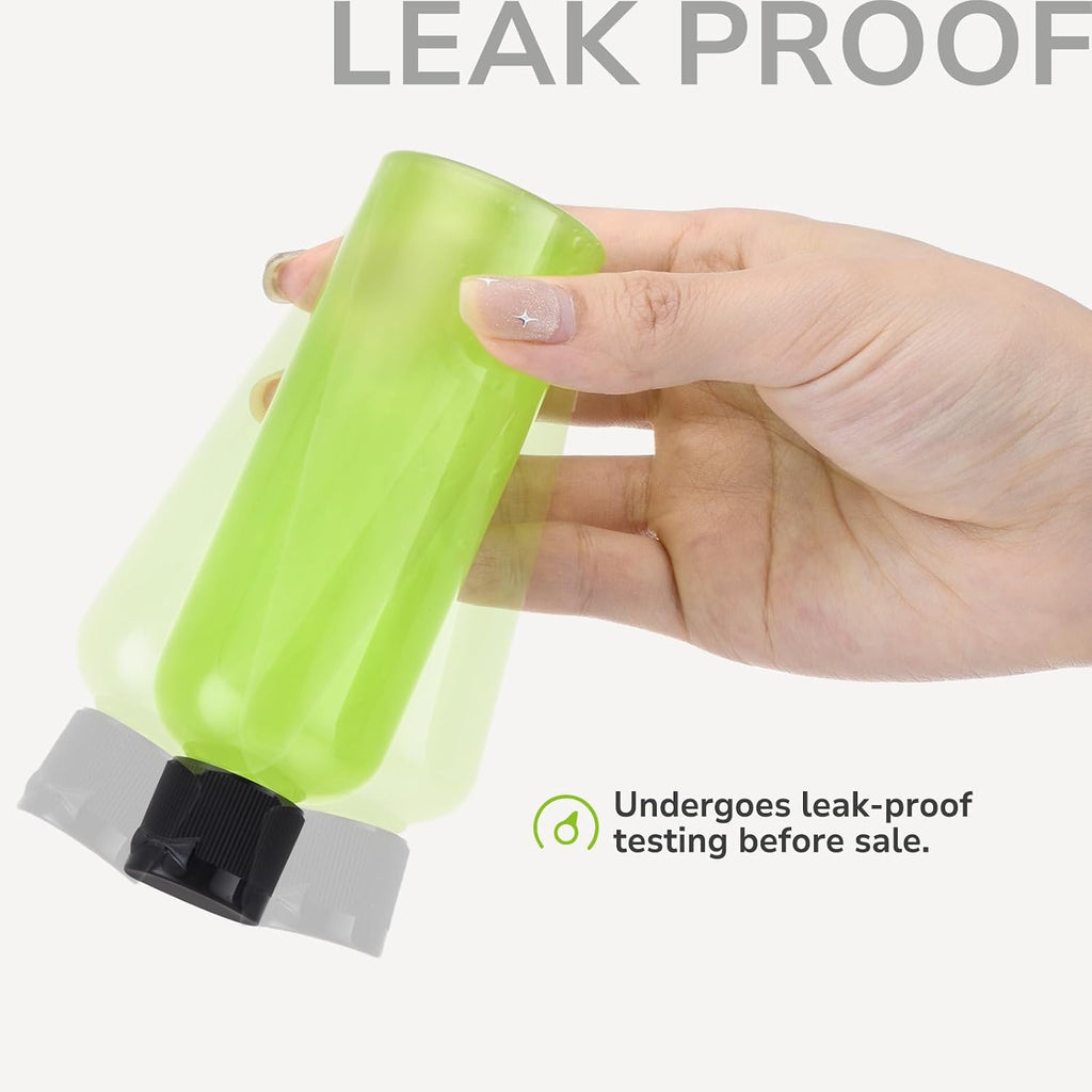 LISAPACK 3.4 oz Travel Bottles for Toiletries, Plastic Shampoo Containers | 5pcs small size dispenser, clear squeeze tubes, leak proof, small empty for liquid, lotion, conditioner, soap, 100 ml, TSA